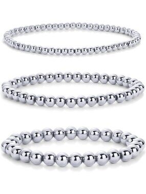 Waterproof Beaded Bracelets for Women - Set of 3 Stretchy Fashion Jewelry